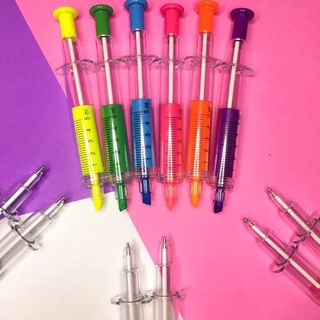 Kit 6 Caneta Seringa 2x1 Marca Texto Esferografica Atacado