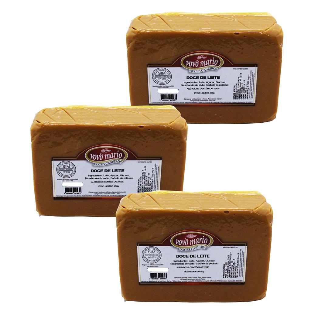 DOCE DE LEITE TABLETE PURO COM ACUCAR 450G VOVO MARIO 3 UND