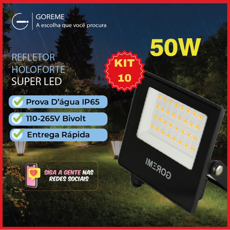 Kit 10 refletores Led ECO 50W Branco Frio 6500K (Luz Branca) | IP65 | Luz Econômica | Pronta Entrega em Oferta na Shopee
