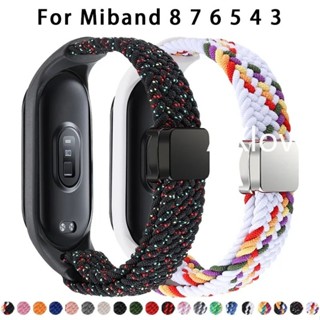 Novo Bracelete Trançado De Nylon Para Xiaomi Mi Band 8 7 6 5 4 3 Elástico Ajustável Com Laço Magnético Metálico MiBand 8NFC Wristband
