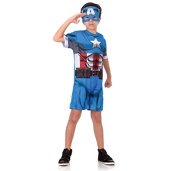 Marvel Fantasia Capitão América Infantil Com Macacão Máscara