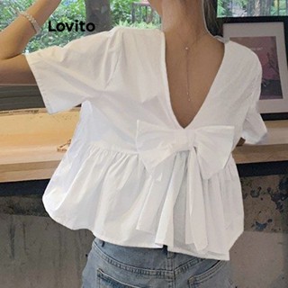 Lovito Festa Blusa Feminina Lisa com Laço Traseiro L74ED236