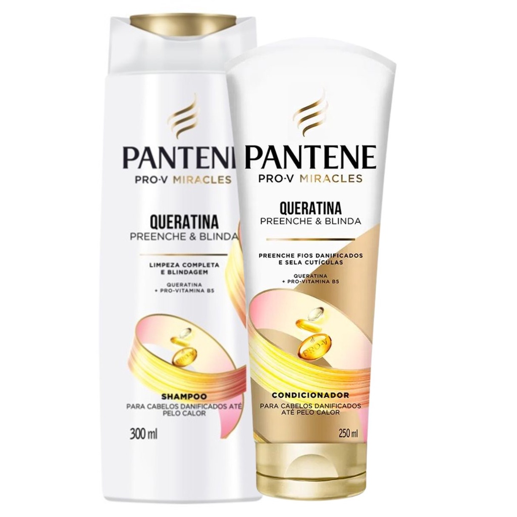 Kit Shampoo e Condicionador Pantene Queratina Preenche & Blinda