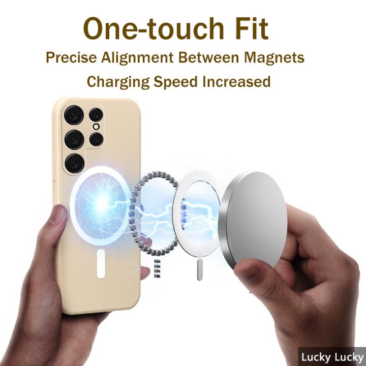 Capa Samsung S24 Ultra FE Plus Casing Suporte Magnético De Silicone Carga Sem Fio Cobertura Total À Prova De Choque