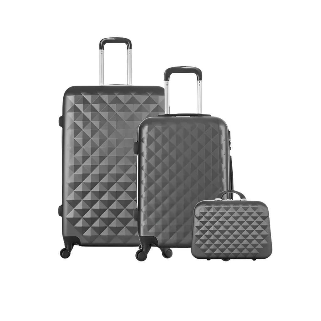 Kit Mala preta Viagem Frasqueira ANAC ABS Rígido Avião 3 malas com rodinhas e antifurto