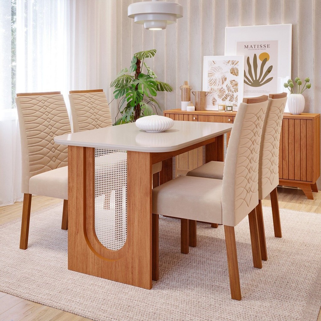 Sala de Jantar Valentina 1,30 com 4 Cadeiras Clarice em Oferta na Shopee