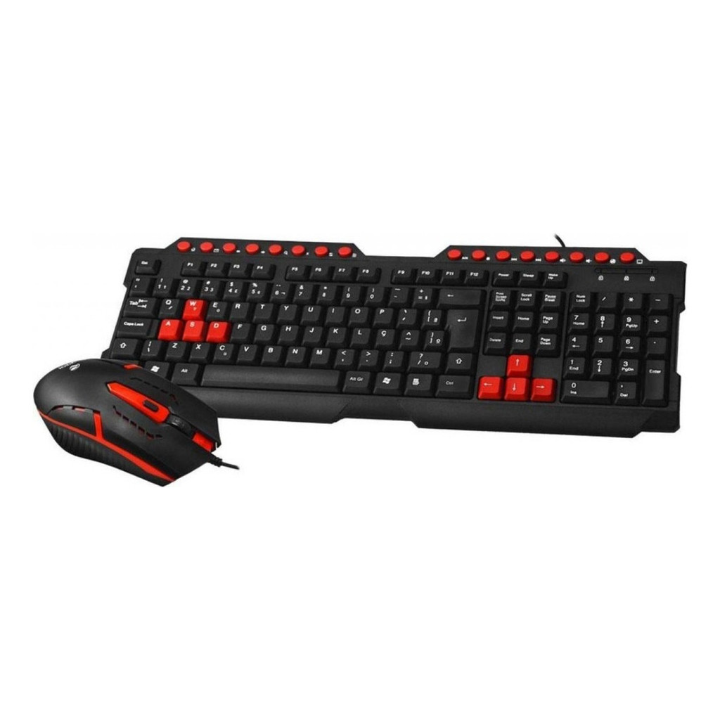 Teclado E Mouse Gamer Com Led Com Fio Usb Abnt2 C3tech Gk-20 Mouse Preto E Vermelho Teclado Preto