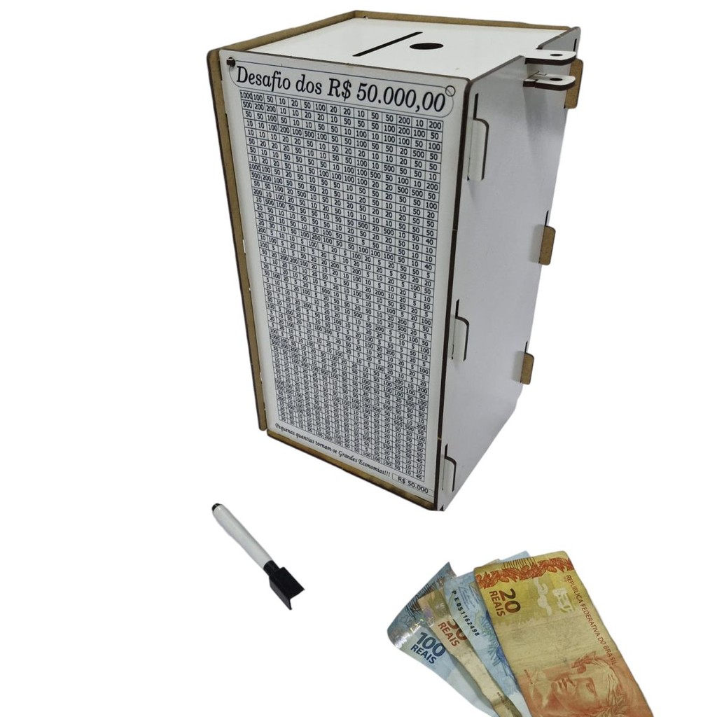 Cofre Desafio 50 MIL Guardar junte Dinheiro Woodbox TORRE BR