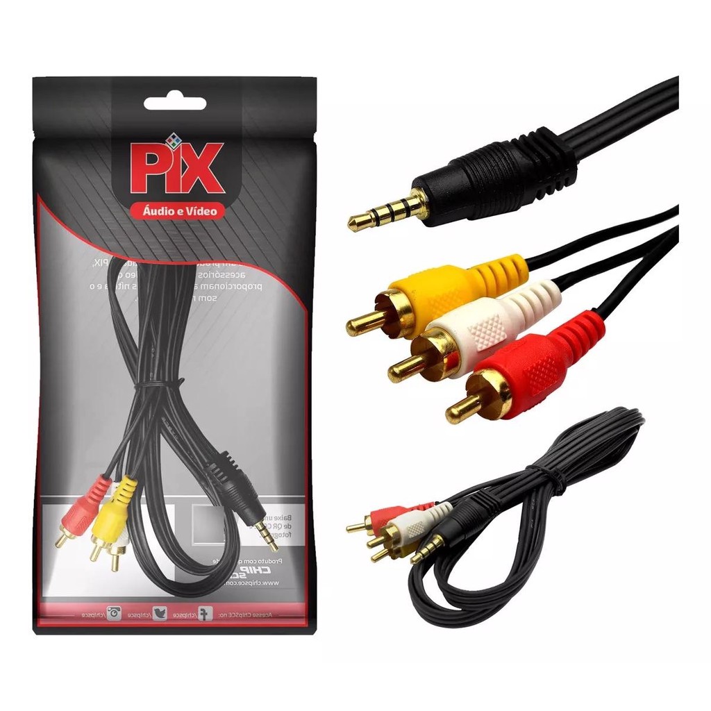 Cabo Adaptador P3 Estéreo Para 3 RCA Macho Com Cabo 1,30m Alta Qualidade Compatibilidade em Oferta na Shopee