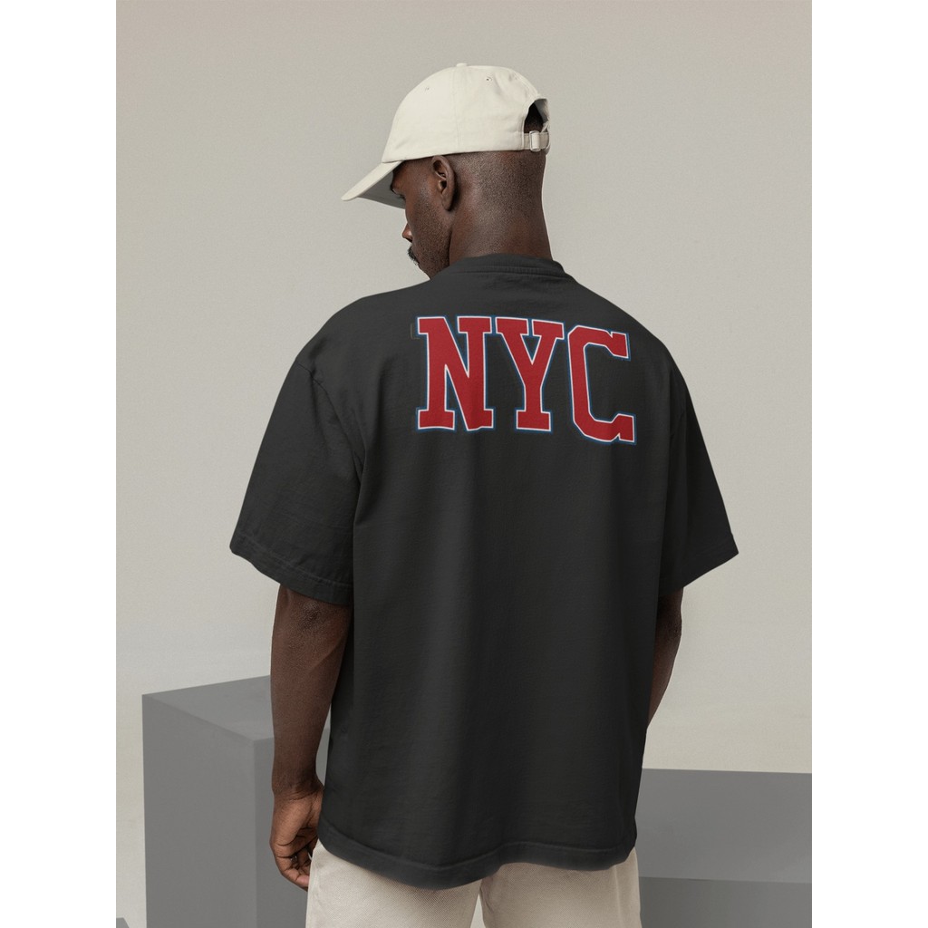 Camiseta Oversized Gola Alta Streetwear Masculino e Feminino 100% Algodão Preto e Off Whte Estampado NYC - New York