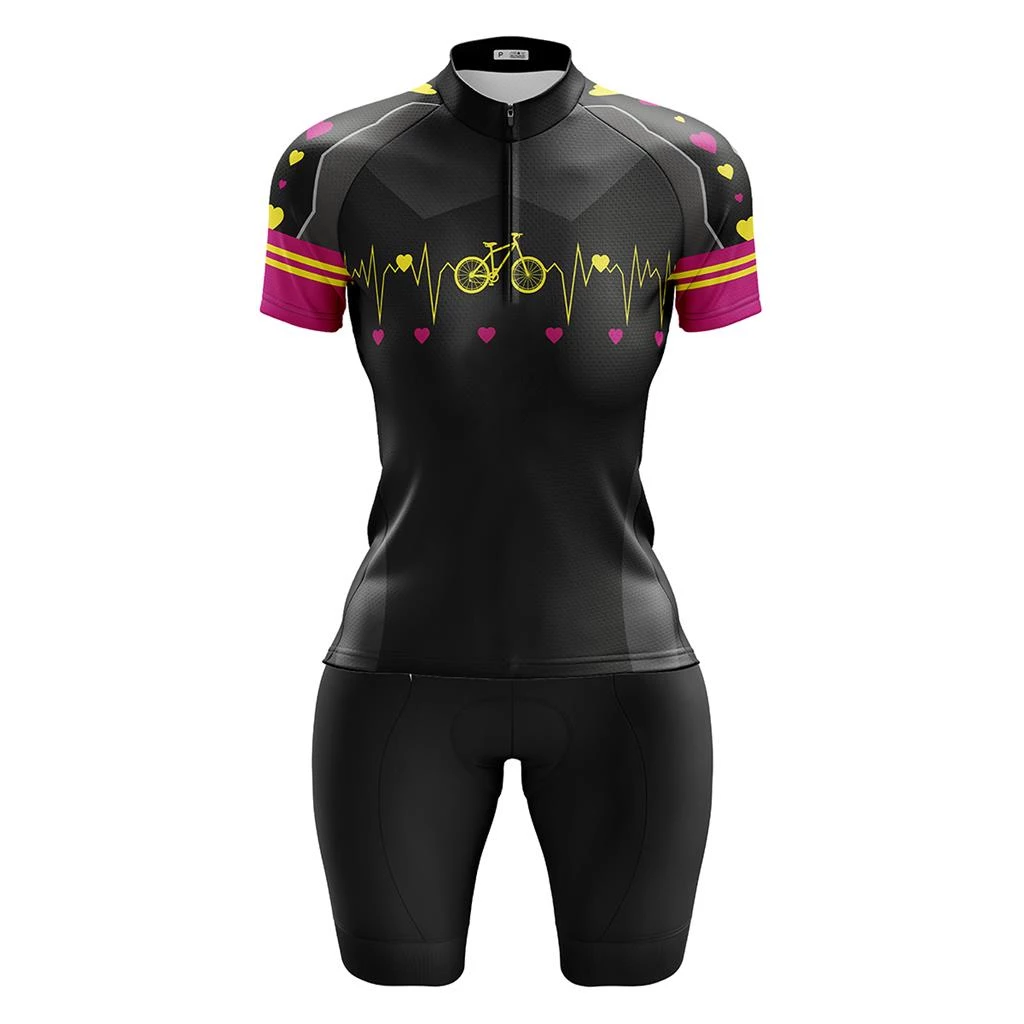 Conjunto Ciclismo Feminino Manga Curta Bike Coracao Forro Premium UV50+ — imagem 1
