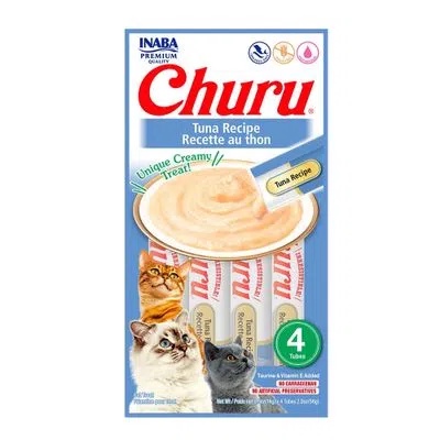 Petisco Para Gatos Churu Purê Patê Papinha Inaba Premium Sabor Atum Com 4 Tubets de 14g