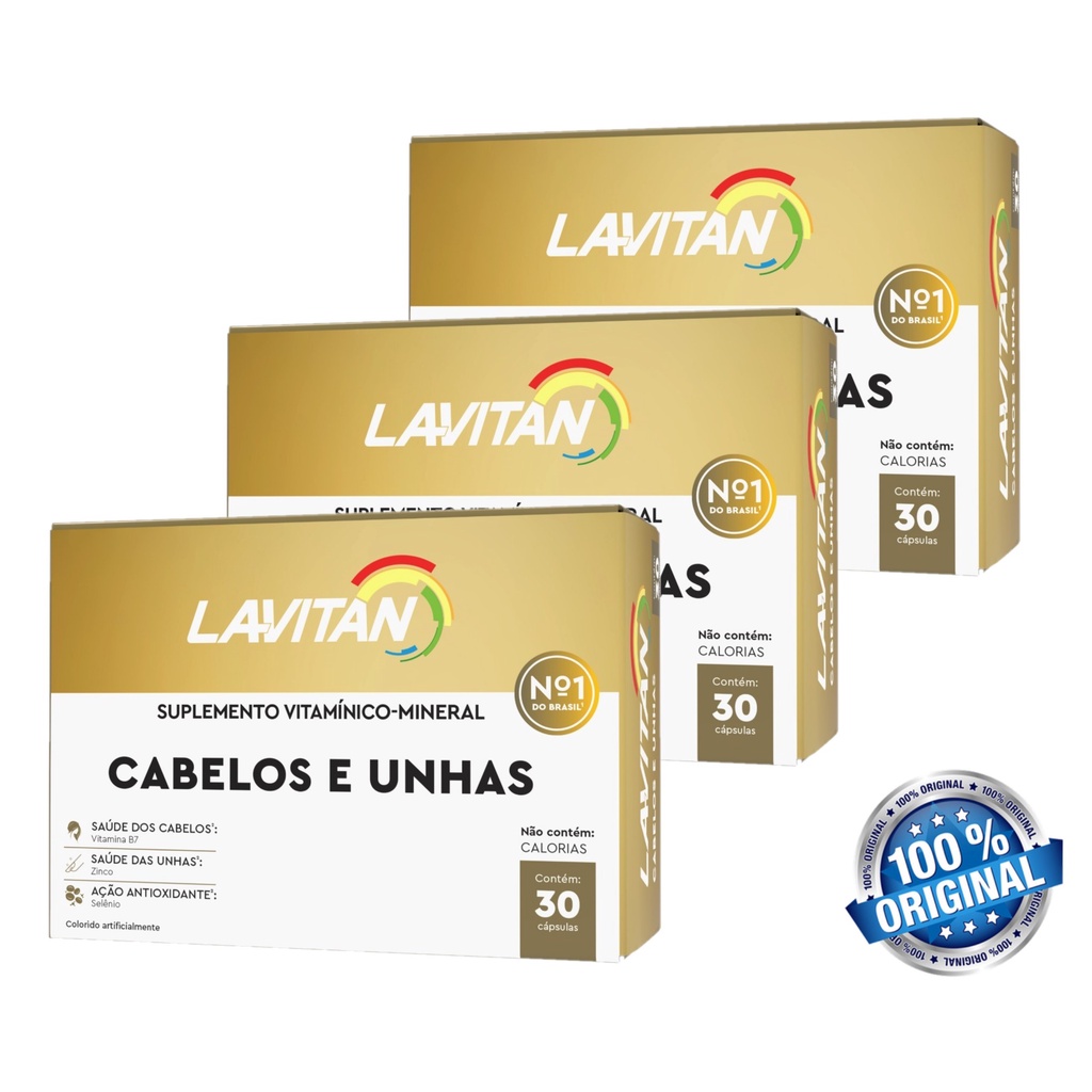 Kit 3 Lavitan Cabelos e unhas Com Biotina e Zinco 30 Caps cada