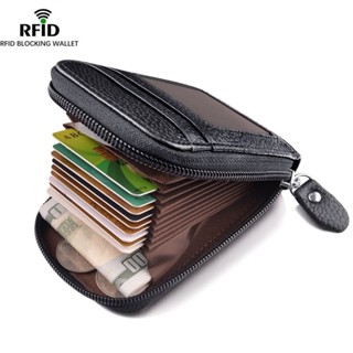 Carteira Masculina Porta-Cartões De Crédito De Couro Genuíno PU RFID Bloqueador De Bolso Com Zíper Bolsa Multi Alta Qualidade