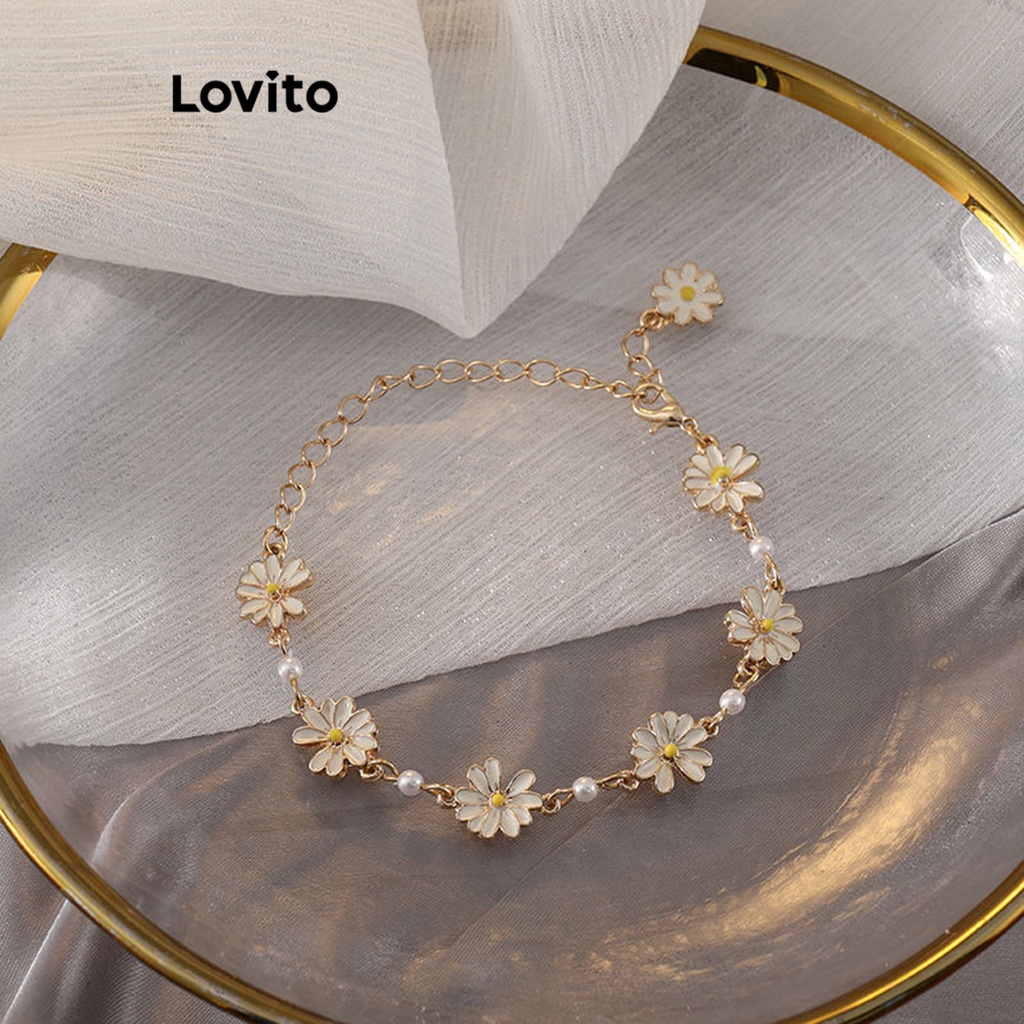 Detalhes do (Trendy) Lovito Casual Pulseira Feminina Floral LNA28122 (Branco)