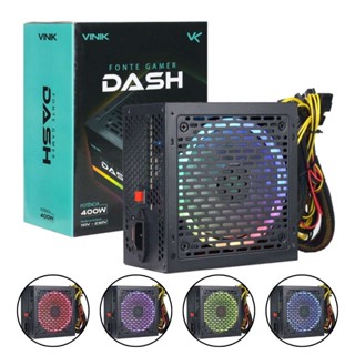 Fonte de Alimentação ATX Dash Vinik para Computador PC Gamer Preto com Fan Led RGB VFG400WPR 400w