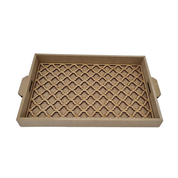 Bandeja Decoração Treliça 22x32cm Cozinha Café Festa MDF cru