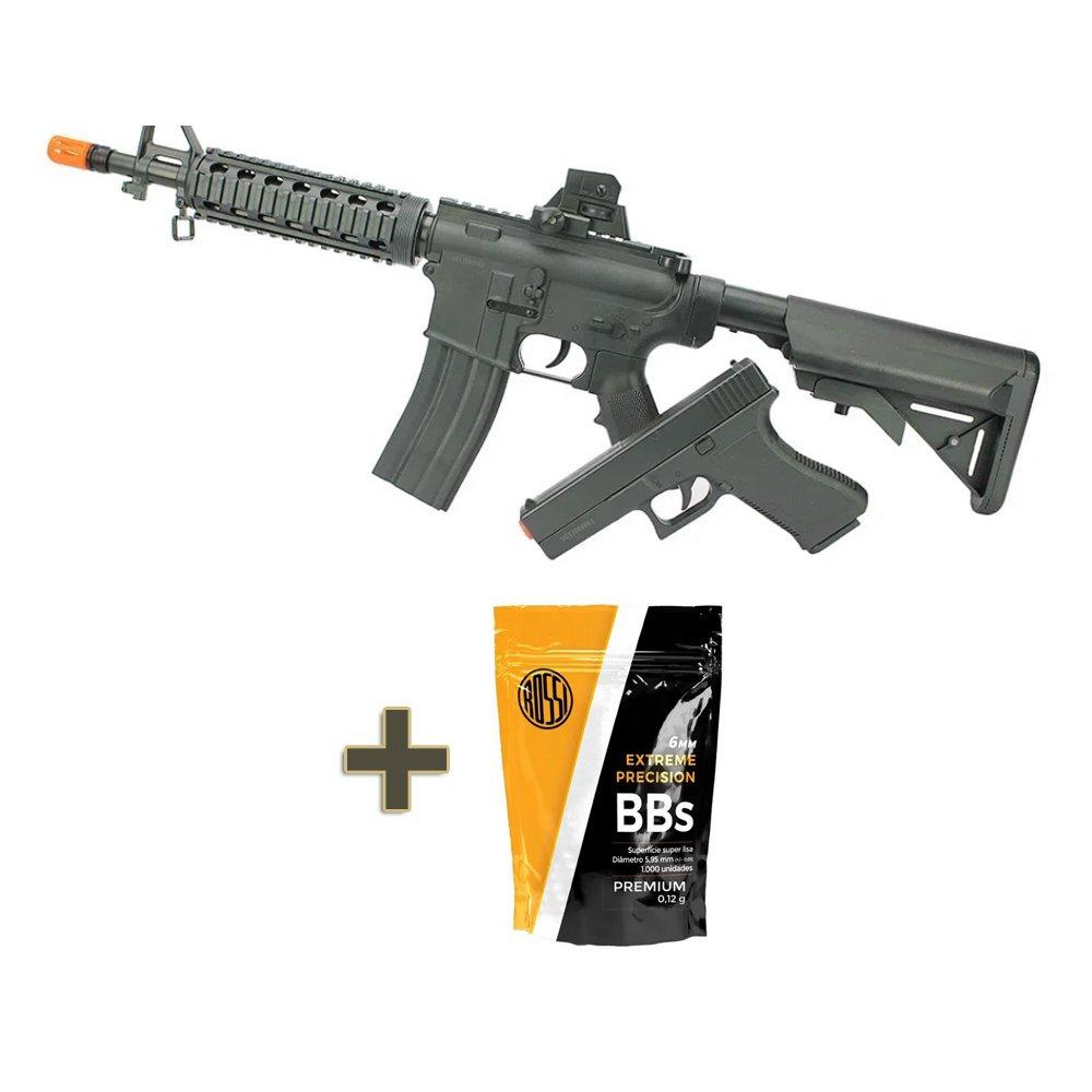 Kit Rifle M4 E Pistola V307 Airsoft Vg Spring Rossi + BBs em Oferta na Shopee