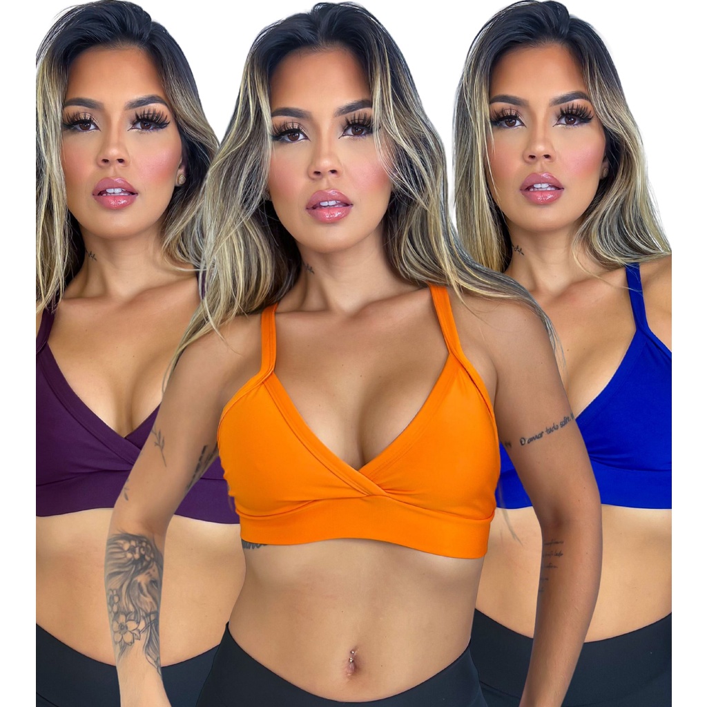 Top  Com Forro Reforçado Treino Academia dia a dia laranja