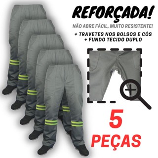 Kit 5 Calca Brim Pesado Cinza Fardamento C/ Faixa Refletiva