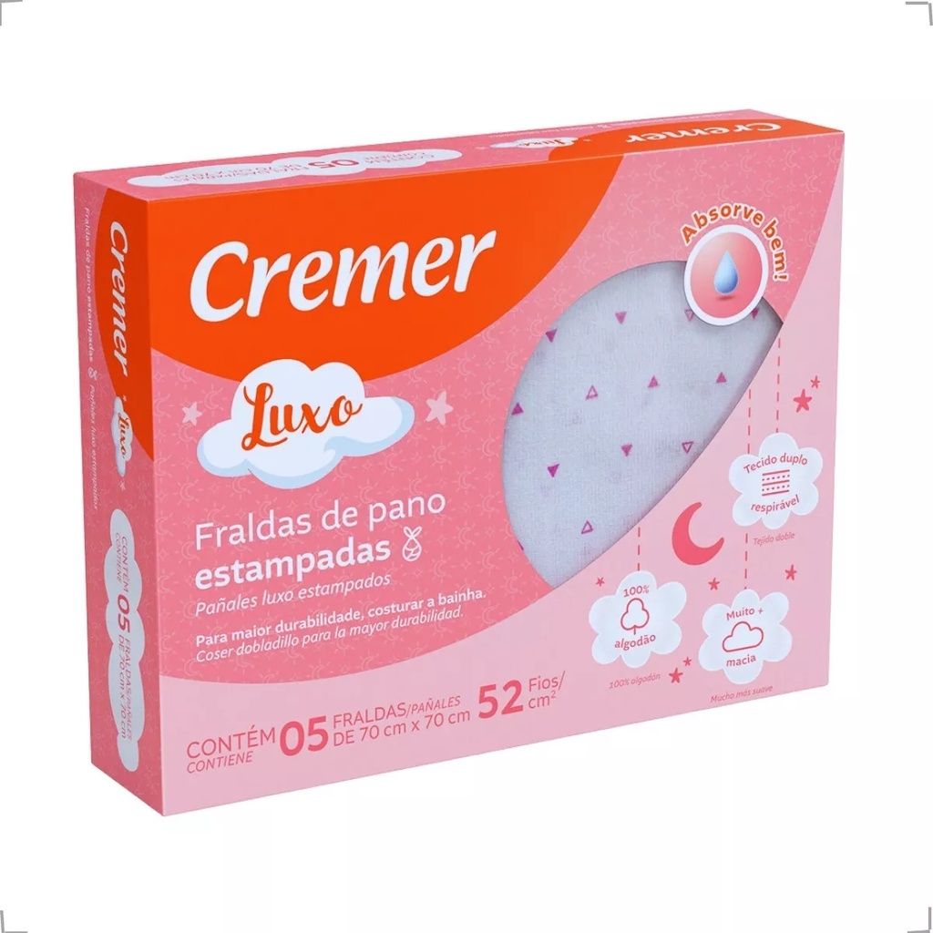 Fralda De Pano Cremer Luxo Estampada Menina 100% Algodão