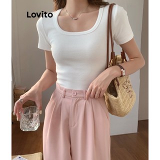 Lovito Casual Camiseta Feminina Lisa Básica LNE30004 (Verde Militar/Cinza/Branco/Preto)