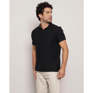 Polo Masculina Piquet Manga Curta Gola Zíper Preta