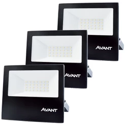 3 Refletor Led Luz Branca 6500K Bivolt 30w Prova de Água Iluminação Externa Avant