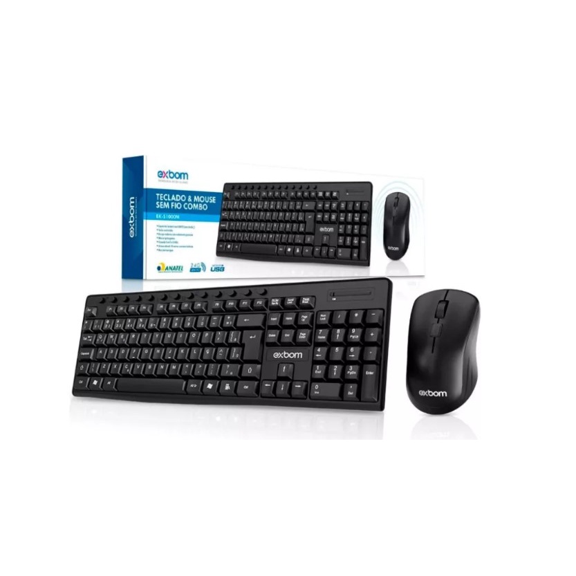 Kit Teclado + Mouse Multimidia Sem Fio ABNT2 2.4GHZ BK-S1000M