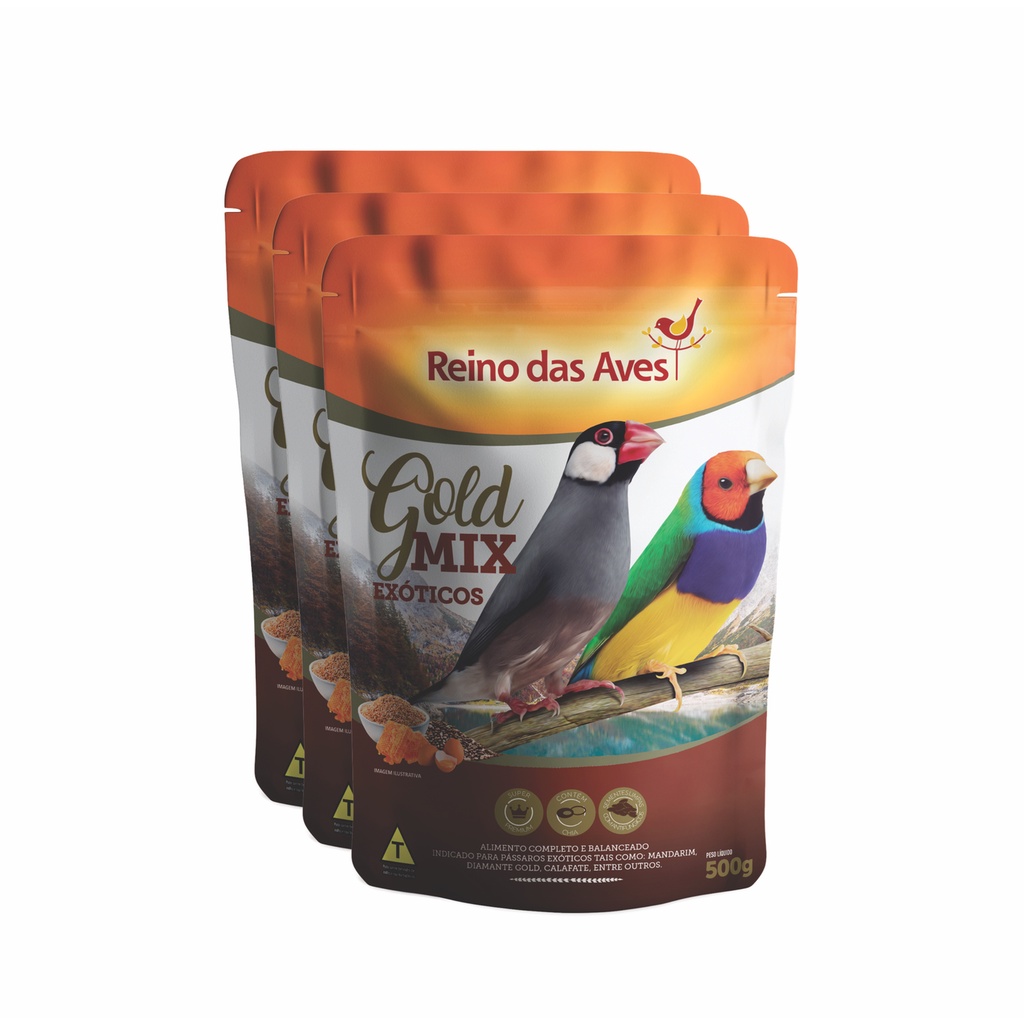 Kit 3un Racao Para Mandarim Exoticos Gold Mix 500g