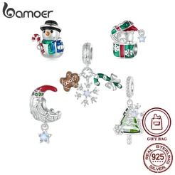 Bamoer 925 Sterling Sliver Charms Pendants Christmas Snowman Caixa De Natal Coleção De Encanto Acessórios Para Pulseiras DIY