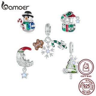 Bamoer 925 Sterling Sliver Charms Pendants Christmas Snowman Caixa De Natal Coleção De Encanto Acessórios Para Pulseiras DIY