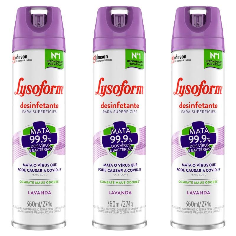 Kit 3 Desinfetante Lysoform Aerossol Lavanda 360ml em Oferta na Shopee