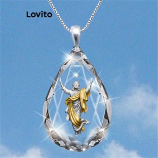 Lovito Colares com Pingente de Cristal Jesus e Metal em Forma de Gotas para Mulheres LCS01014 (Dourado)