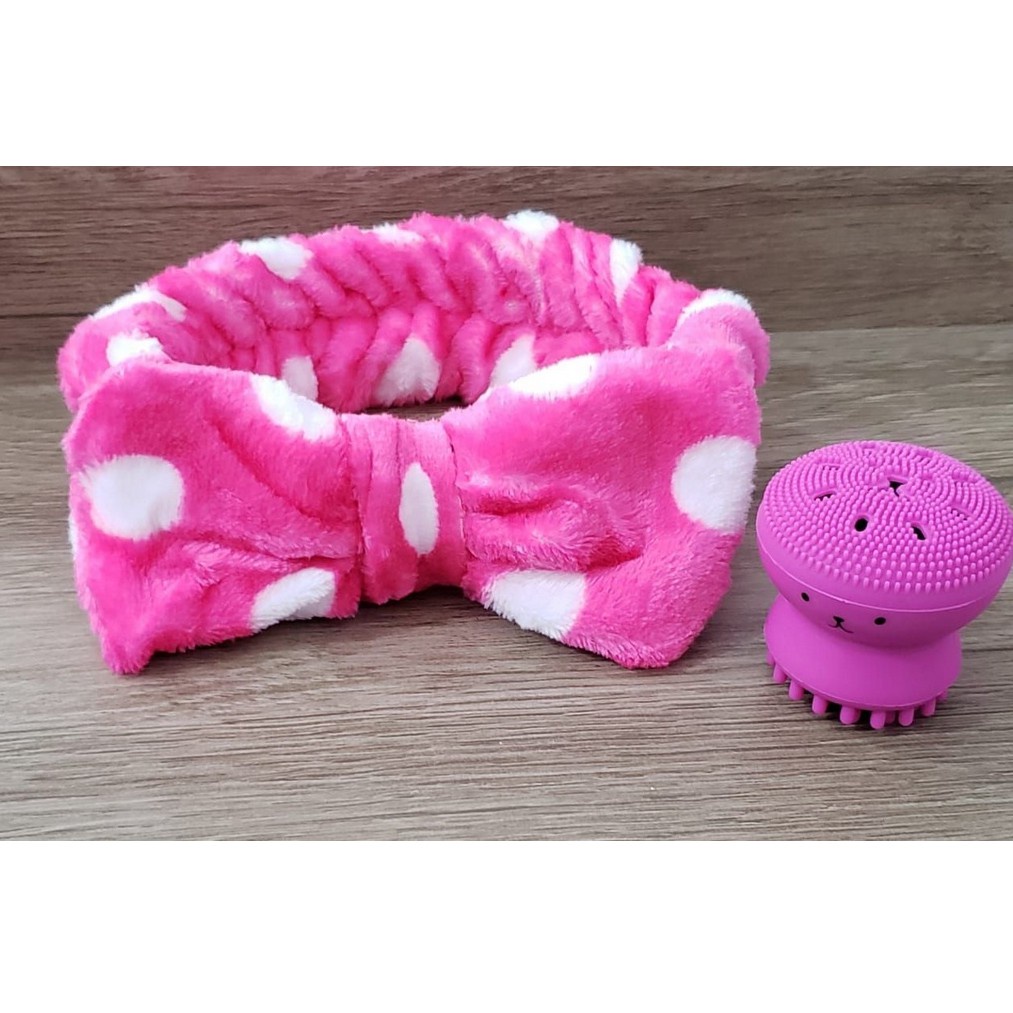 Kit Faixa de Cabelo com Modelo Lacinho + Esponja de Silicone Polvo