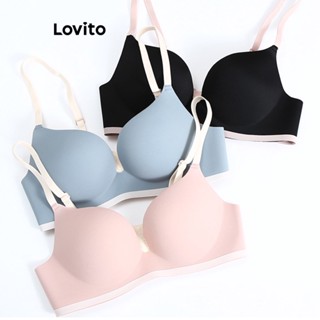 Lovito Casual Sutiã Feminino Liso com Costura Contrastante LNE31220 (Damasco/Rosa/Azul/Preto)