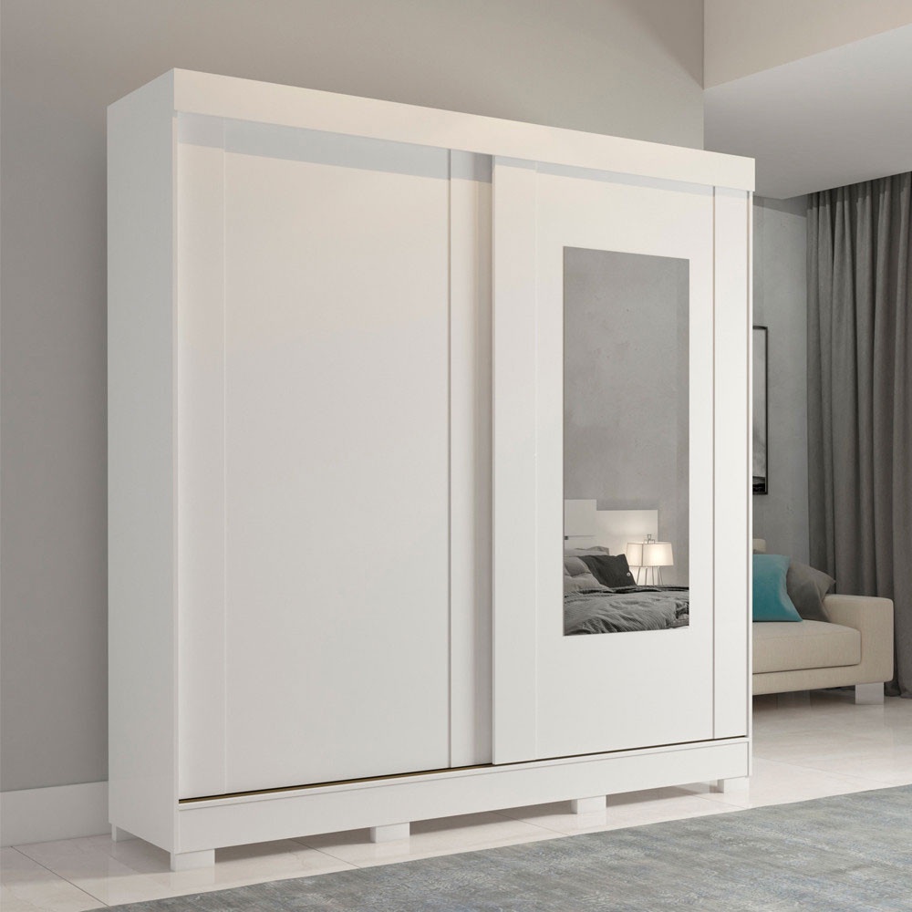 Roupeiro Panan Ilheus 2 Portes 3 Gavateiros com Espelho em Oferta na Shopee