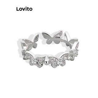 Lovito Anel Aberto De Diamante Borboleta Casual Anéis De Temperamento Suave Para Mulheres LFA08559 (Prata)