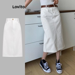 Lovito Casual Saia Feminina Lisa com Bolso L71ED259 (Branco)