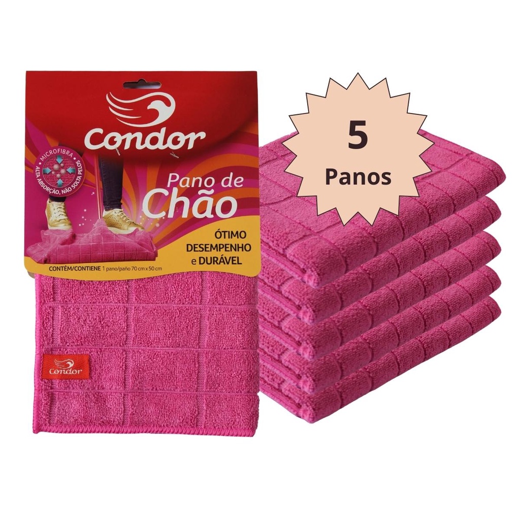 Pano de Chão Microfibra Limpeza Geral Grande 70x50 C/ 5 un