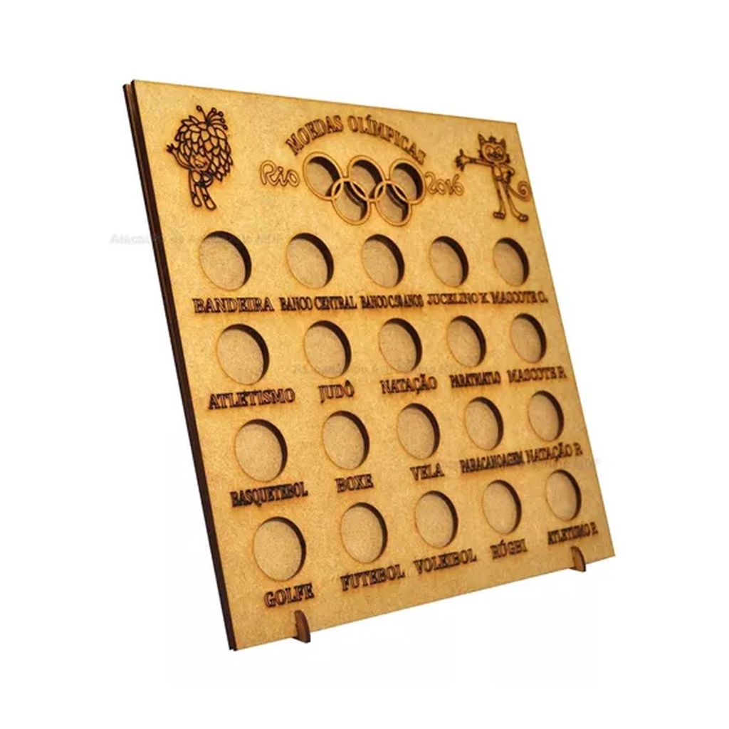 Quadro Coleção Moedas Olimpíadas Modelo Novo 25x25x5 Mdf Cru