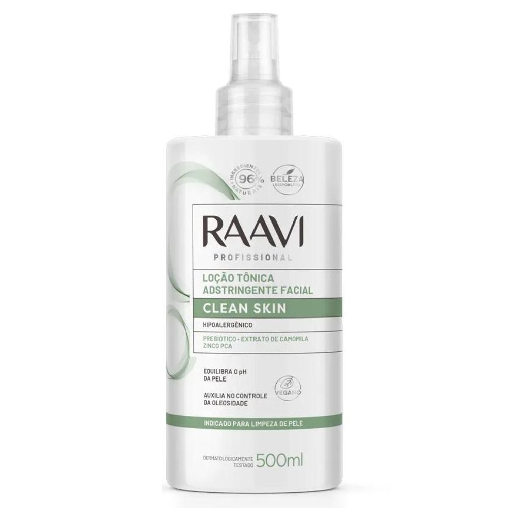 Loção Tônica Adstringente Facial Hipoalergênica Raavi 500ml Vegano - Suave para Pele Sensível