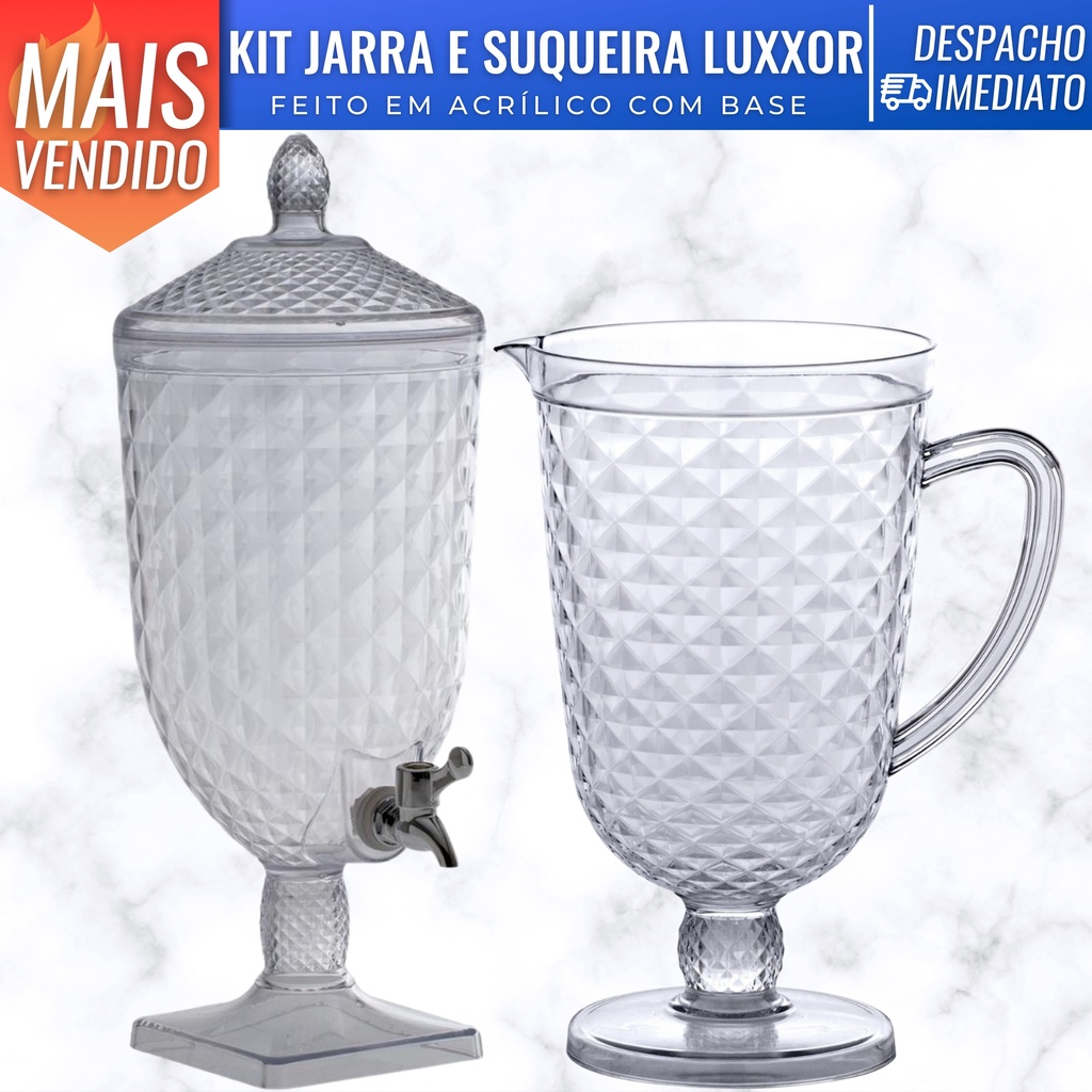 Kit Jarra De Acrílico 2,5L e Suqueira 5L Com Base e Tampa Luxxor