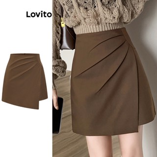 Lovito Casual Saia Plissada Simples para Mulheres L77ED087