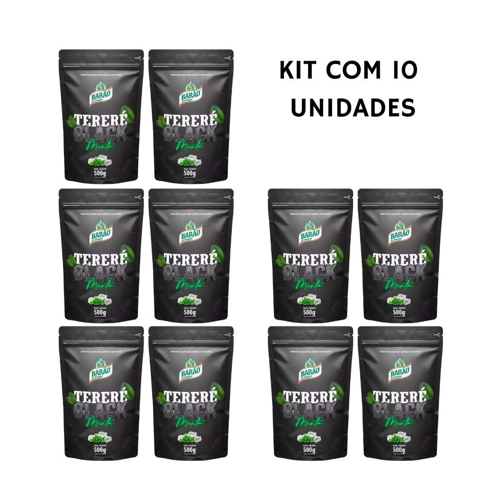 Kit 10 Erva Mate Terere Black Menta Premium Sem açúcar Barão