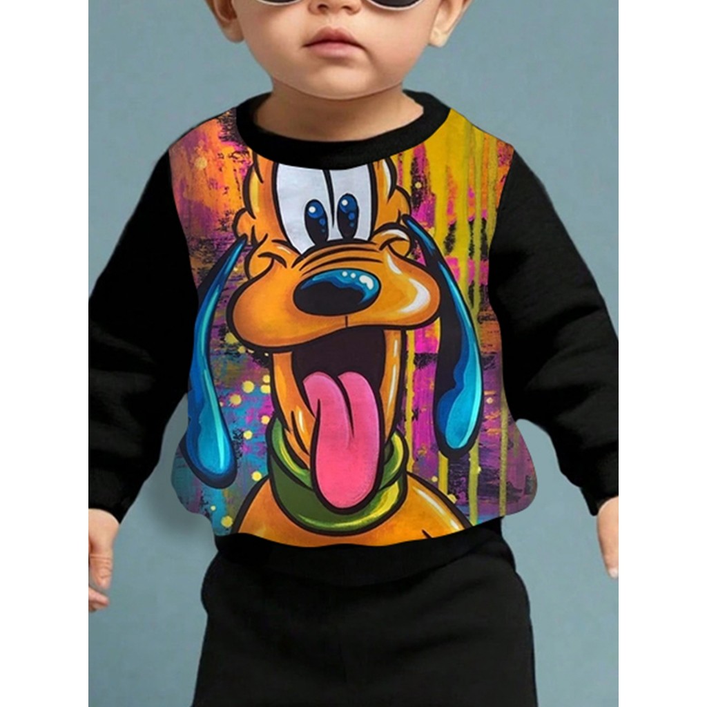 Moletom Pluto Infantil Blusa de Frio Algodão Estampada Crianças Cachorro Mickey Manga Comprida