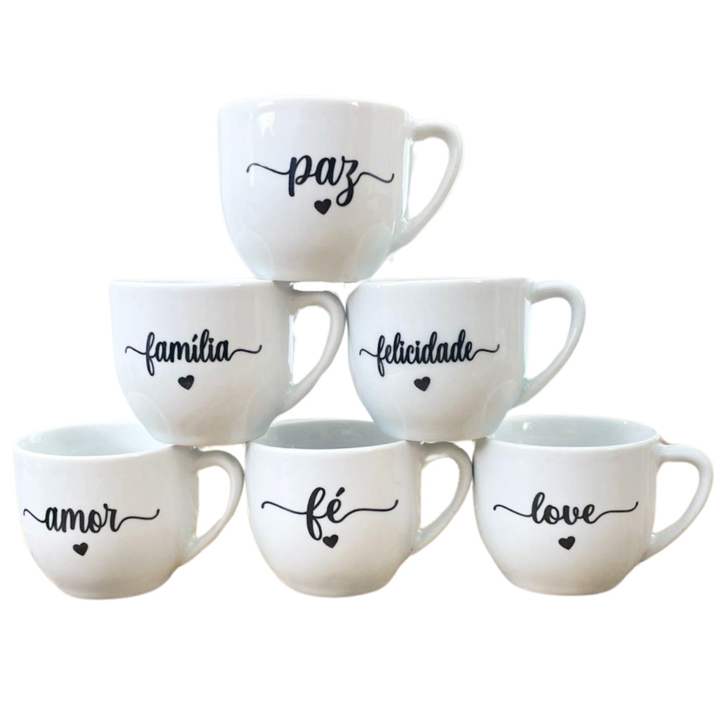 Jogo 6 Xicaras Café/Chá 170ml - Frases Motivacionais