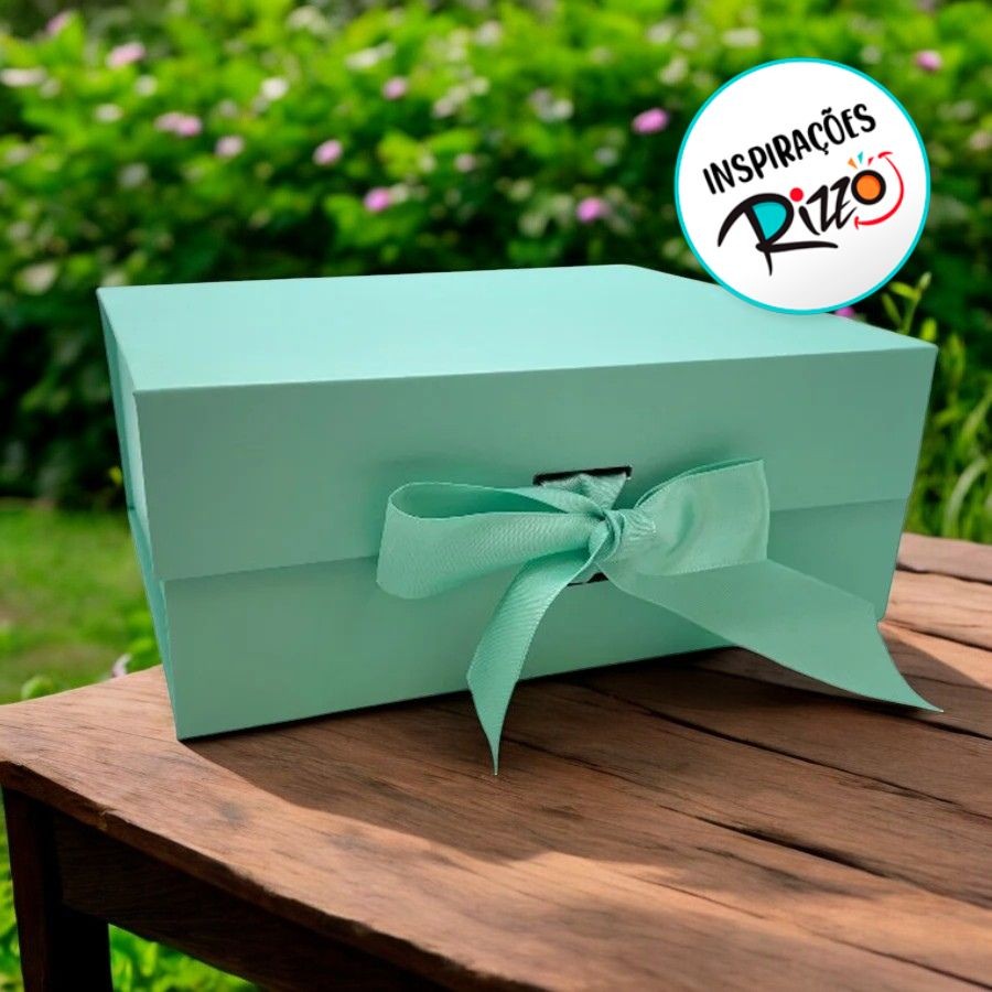 Caixa de Papel Rígido cor Turquesa Quadrada com Imã e Fita - 1 unidade - Rizzo em Oferta na Shopee
