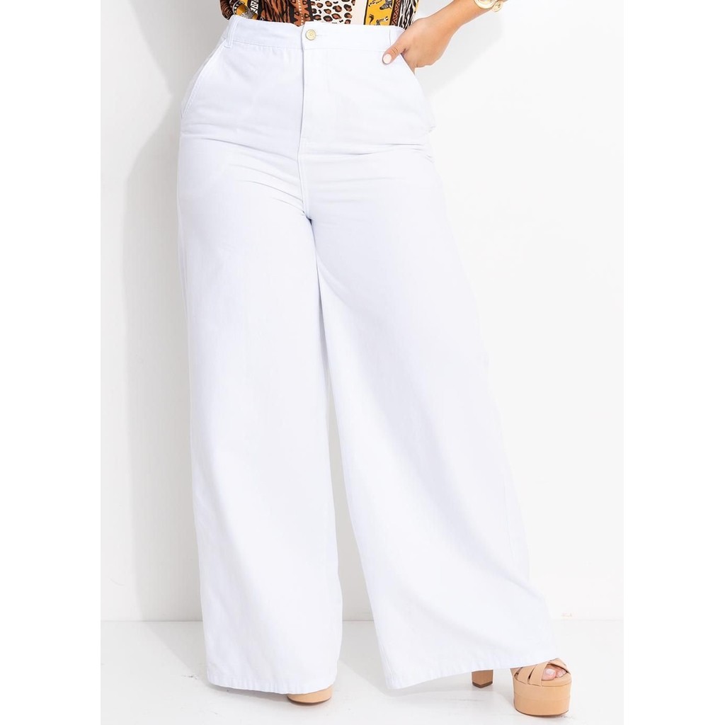 Calça Pantalona Com Bolsos Branco Quintess em Oferta na Shopee