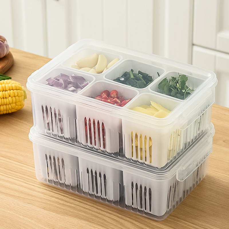 Caixas Organizadoras Plásticas Guloseimas / Frutas Geladeira 6 Divisórias
